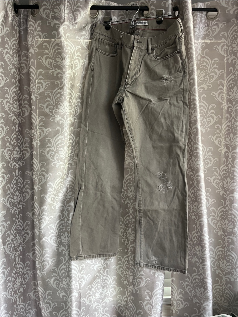 Express Men's Olive Green Relaxed Fit Distressed Jeans